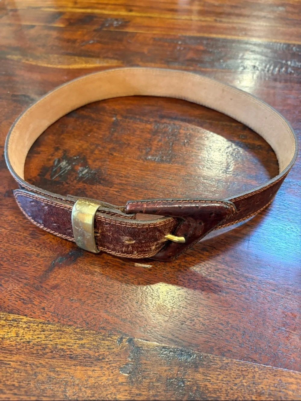 Vintage Brown Leather Belt with Triangle Buckle size Medium